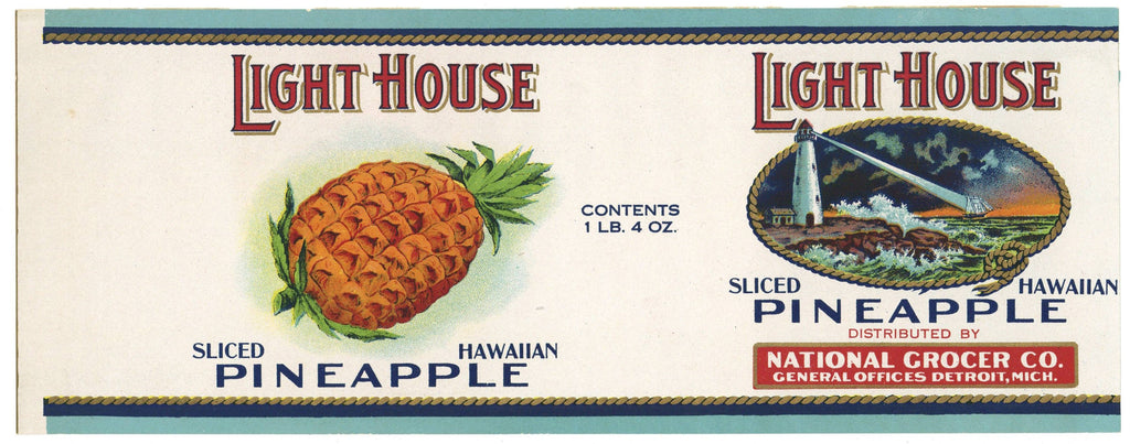 Light House Brand Vintage Detroit Michigan Pineapple Can Label