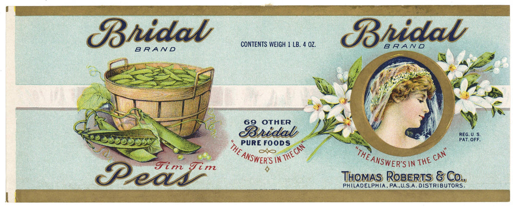Bridal Brand Vintage Philadelphia Pennsylvania Peas Can Label