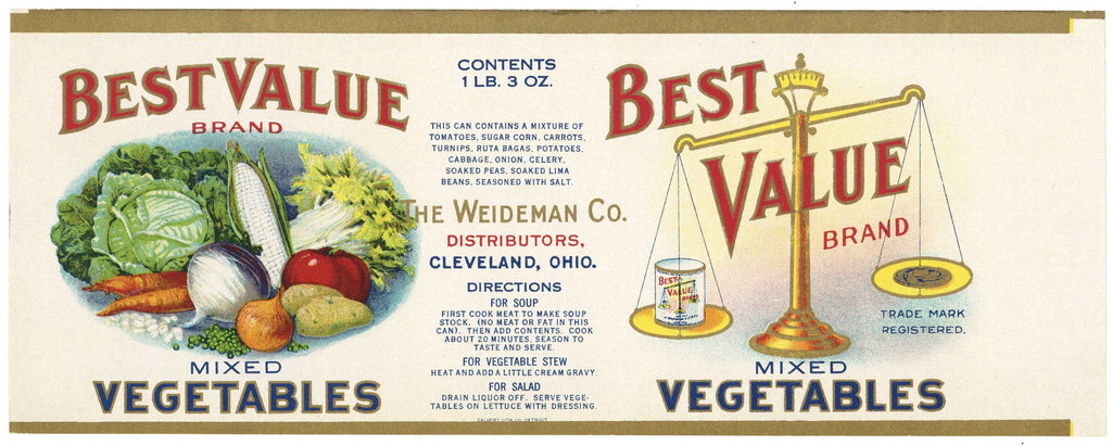Best Value Brand Vintage Cleveland Ohio Vegetable Can Label