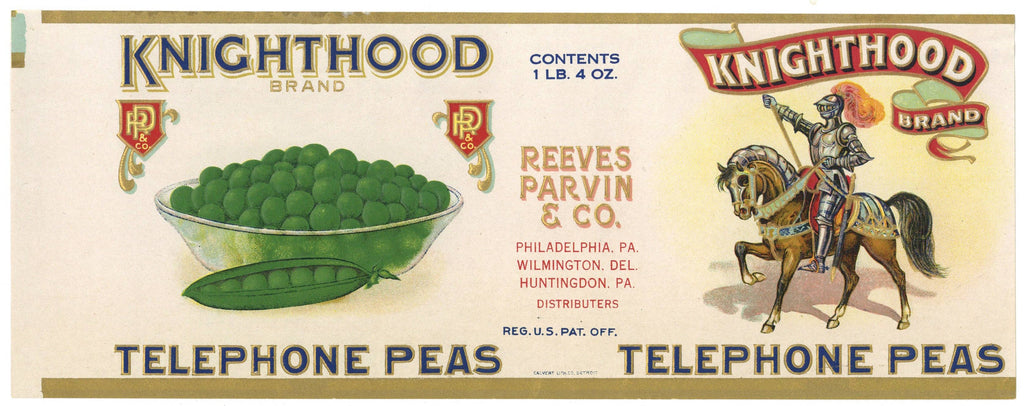 Knighthood Brand Vintage Telephone Peas Can Label
