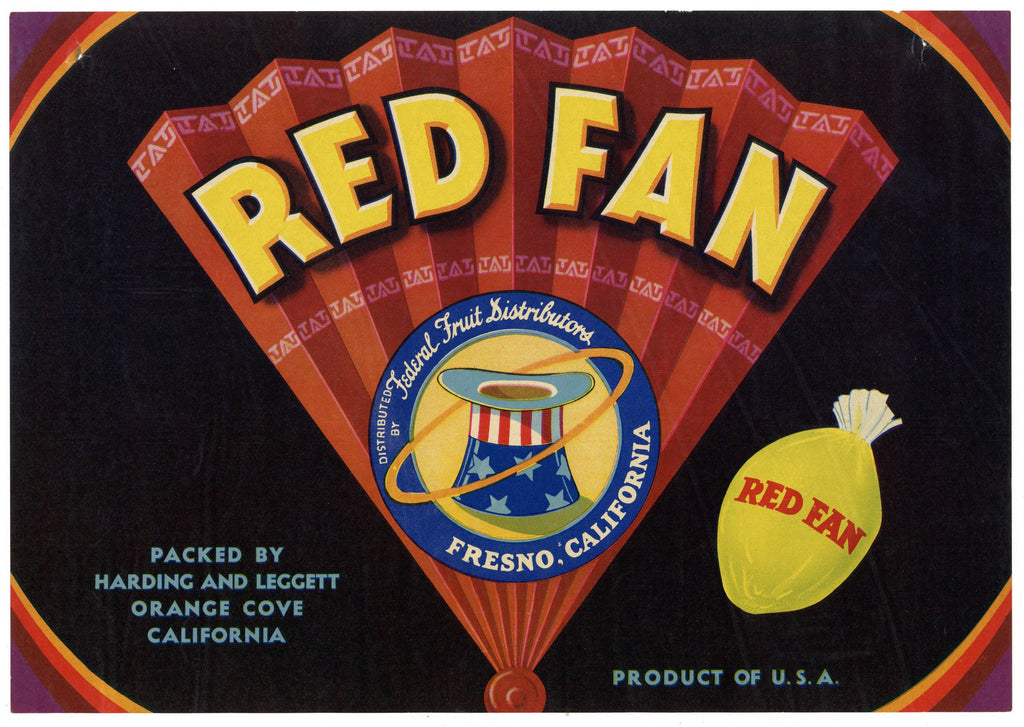Red Fan Brand Vintage Lemon Crate Label
