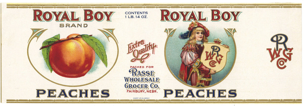 Royal Boy Brand Vintage Fairbury Nebraska Peach Can Label