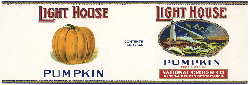 Light House Brand Vintage Detroit Michigan Pumpkin Can Label