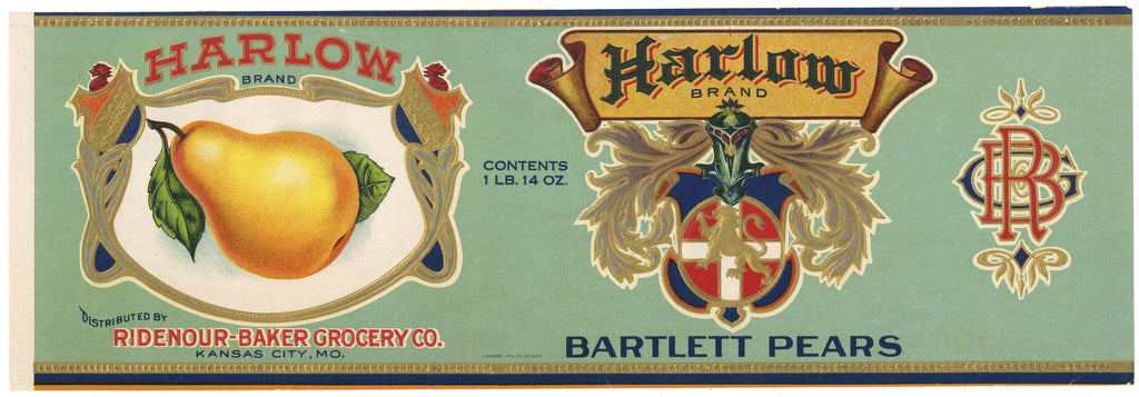 Harlow Brand Vintage Kansas City Missouri Pear Can Label