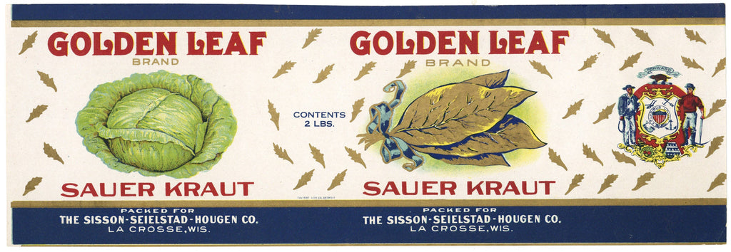 Gold Leaf Brand Vintage La Crosse Wisconsin Sauer Kraut  Can Label