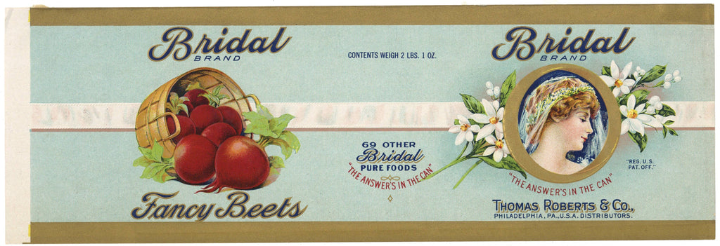 Bridal Brand Vintage Philadelphia Pennsylvania Fancy Beets Can Label