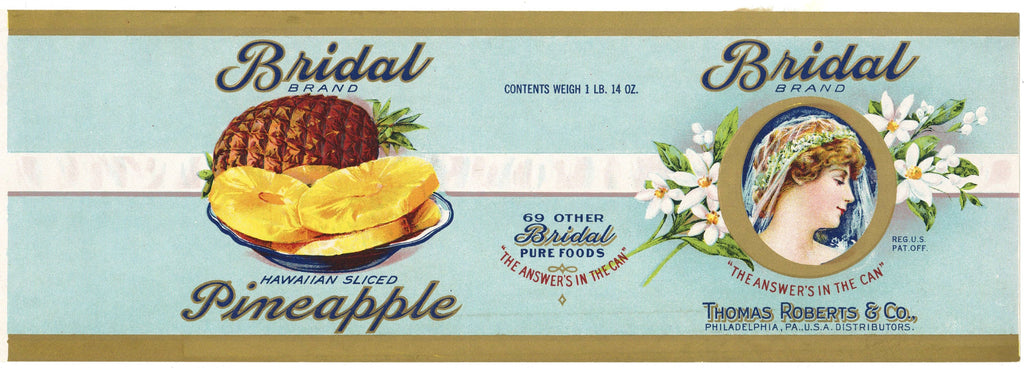 Bridal Brand Vintage Philadelphia Pennsylvania Pineapple Can Label