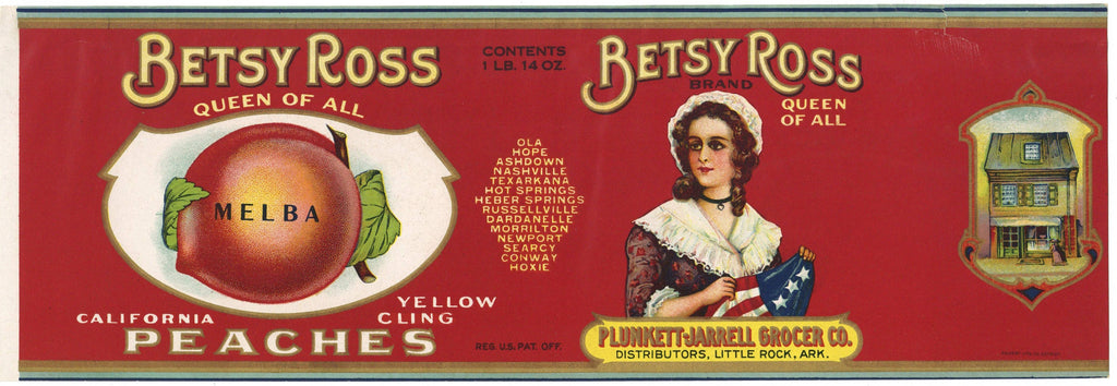 Betsy Ross Brand Vintage Little Rock Arkansas Peach Can Label