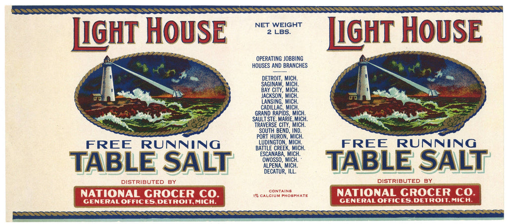 Light House Brand Vintage Detroit Michigan Table Salt Can Label