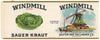 Windmill Brand Vintage Omaha Nebraska Sauer Kraut Can Label