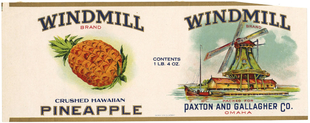 Windmill Brand Vintage Omaha Nebraska Pineapple Can Label