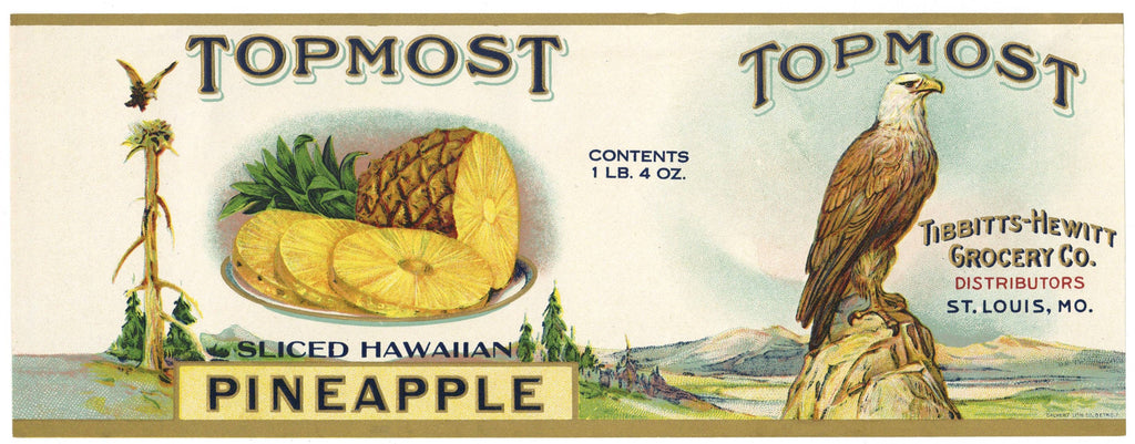 Topmost Brand Vintage St. Louis Missouri Pineapple Can Label