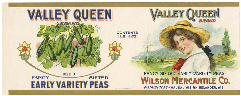 Valley Queen Brand Vintage Wisconsin Peas Can Label
