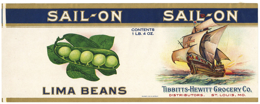 Sail-On Brand Vintage St. Louis Missouri Lima Beans Can Label