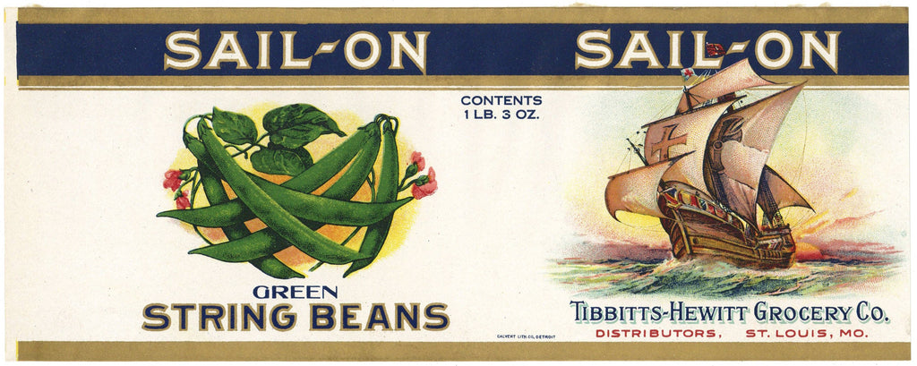 Sail-On Brand Vintage St. Louis Missouri String Beans Can Label