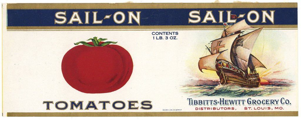 Sail-On Brand Vintage St. Louis Missouri Tomato Can Label