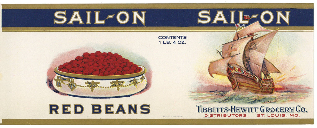 Sail-On Brand Vintage St. Louis Missouri Red Beans Can Label