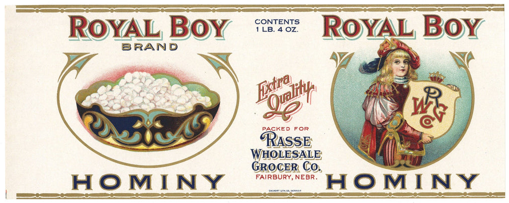 Royal Boy Brand Vintage Fairbury Nebraska Hominy Can Label