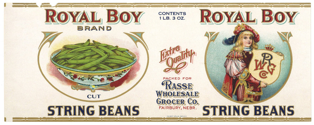Royal Boy Brand Vintage Fairbury Nebraska String Beans Can Label