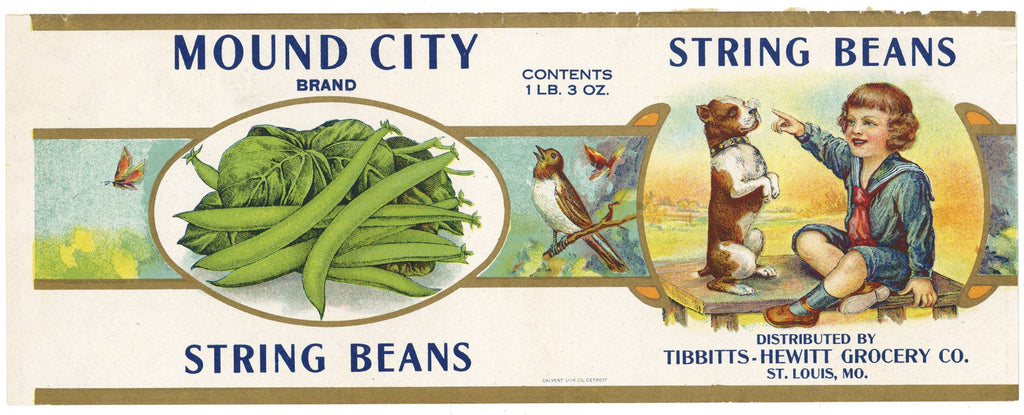 Mound City Brand Vintage St. Louis Missouri String Beans Can Label