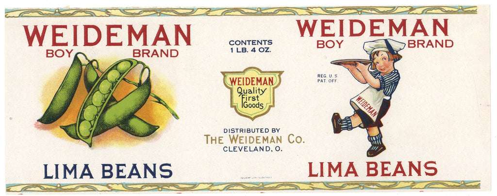Weideman Brand Vintage Cleveland Ohio Lima Beans Can Label