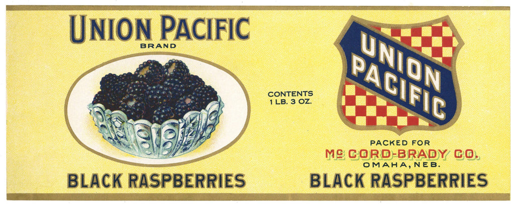 Union Pacific Brand Vintage Omaha Nebraska Black Raspberries Can Label