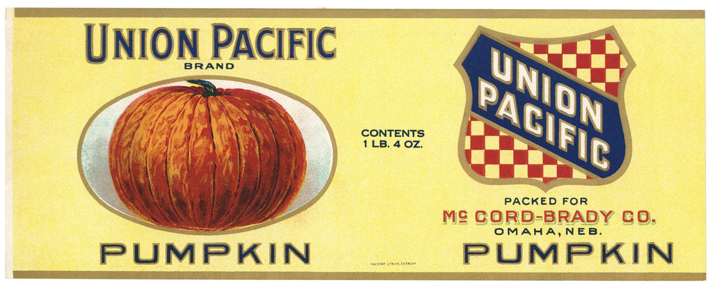 Union Pacific Brand Vintage Omaha Nebraska Pumpkin Can Label