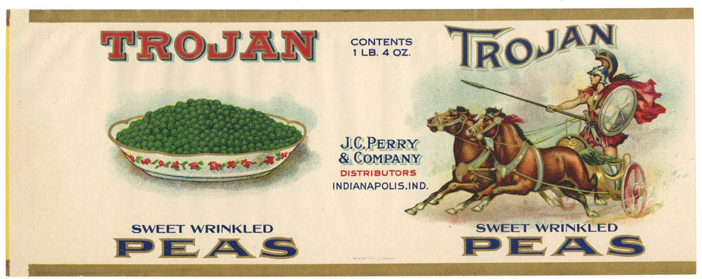 Trojan Brand Vintage Indianapolis Indiana Peas Can Label