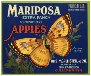 Mariposa Brand Vintage Apple Crate Label, Butterfly, Extra Fancy