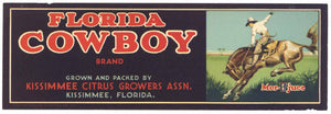 Florida Cowboy Brand Vintage Kissimmee Florida Citrus Crate Label, str