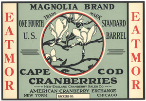 Magnolia Brand Vintage Cape Cod Cranberry Crate Label, 1/4