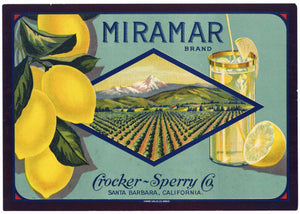 Miramar Brand Vintage Santa Barbara California Lemon Crate Label