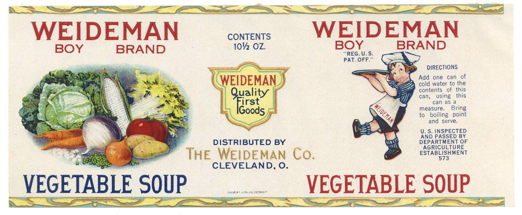 Weideman Brand Vintage Cleveland Ohio Vegetable Soup Can Label