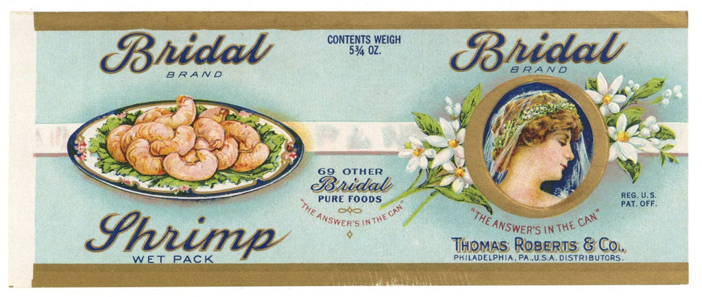 Bridal Brand Vintage Philadelphia Pennsylvania Shrimp Can Label