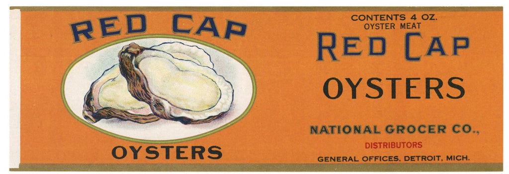 Red Cap Brand Vintage Detroit Michigan Oyster Can Label