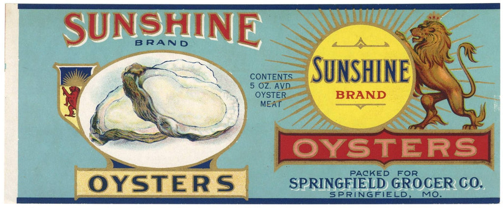Sunshine Brand Vintage Springfield Missouri Oyster Can Label