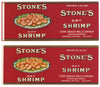 Stone's Brand Vintage Duluth Iowa Shrimp Can Label, two, dry and wet