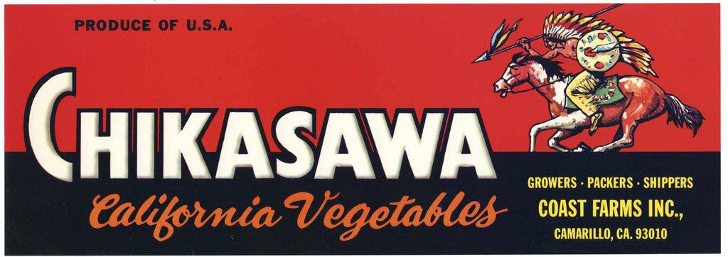 Chikasawa Brand Vintage Camarillo California Vegetable Crate Label