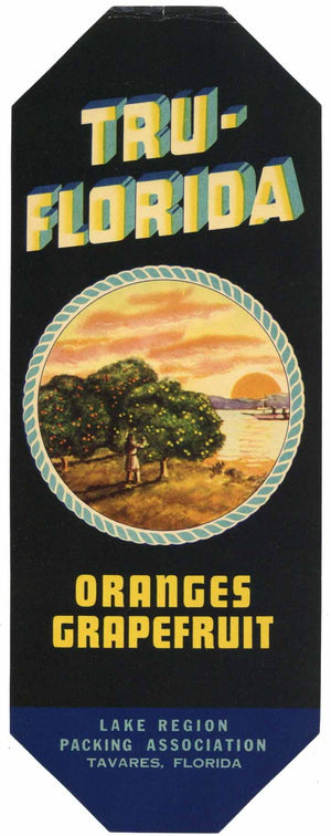 Tru Florida Brand Vintage Tavares Florida Citrus Crate Label, v