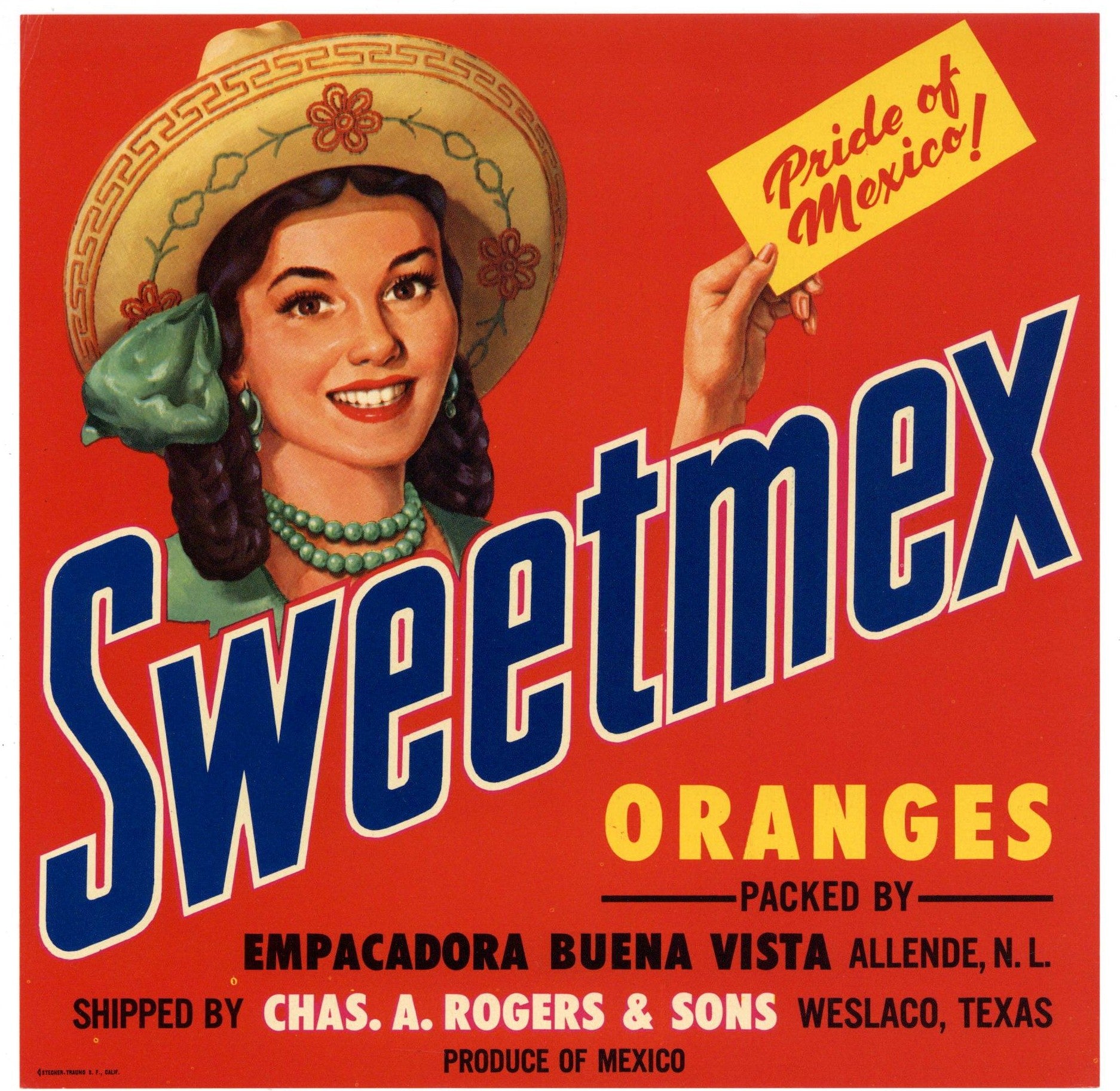 Sweetmex Brand Vintage Weslaco Texas Citrus Crate Label