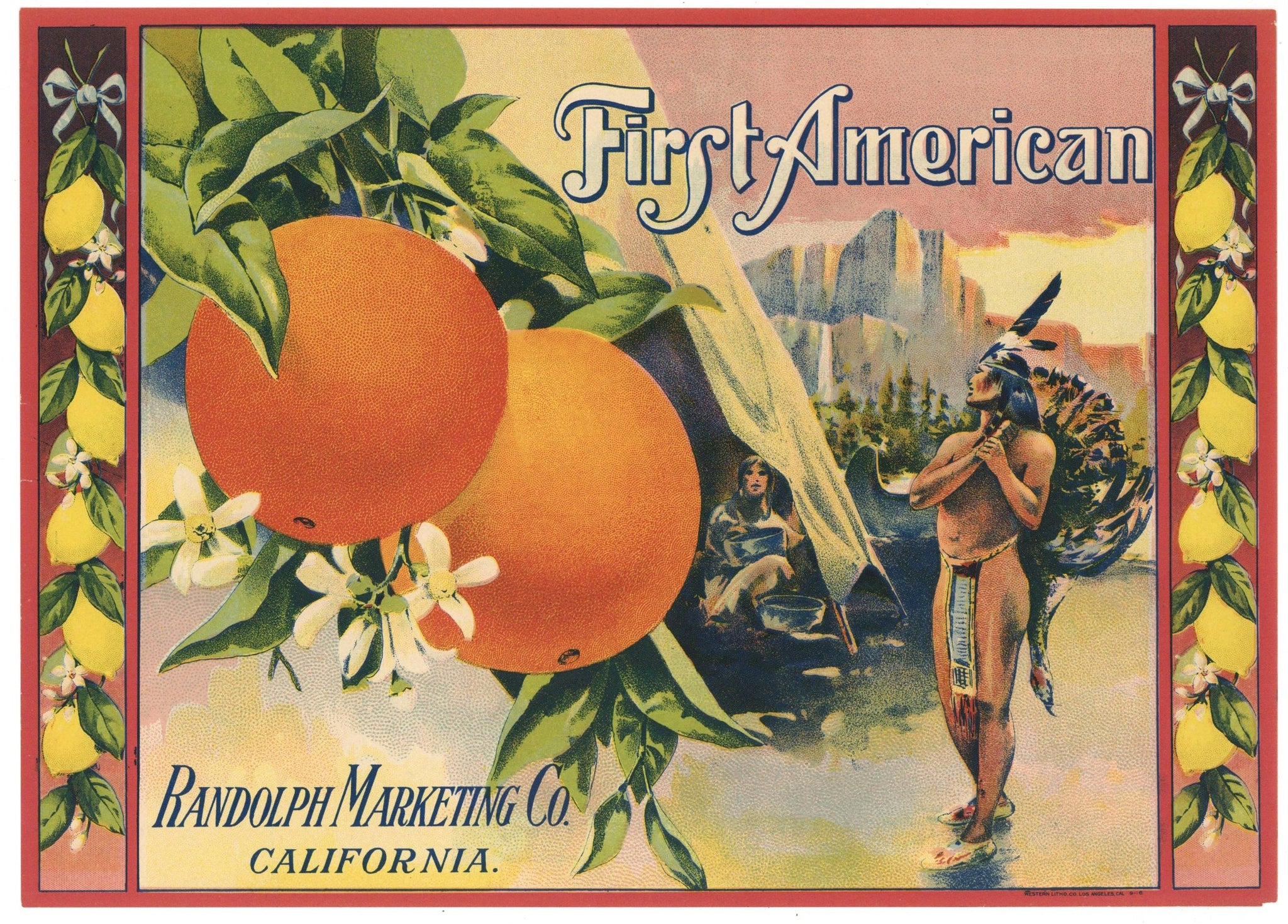 First American Brand Vintage California Lemon Crate Label, mint