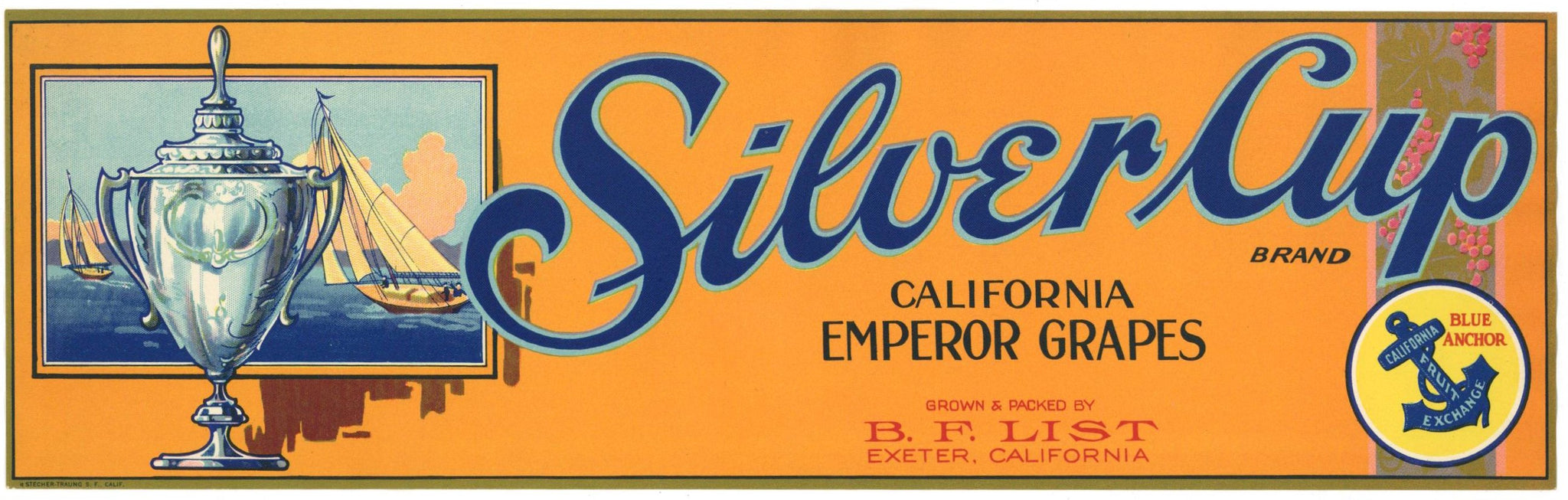 Siver Cup Brand Vintage Exeter California Grape Crate Label, early
