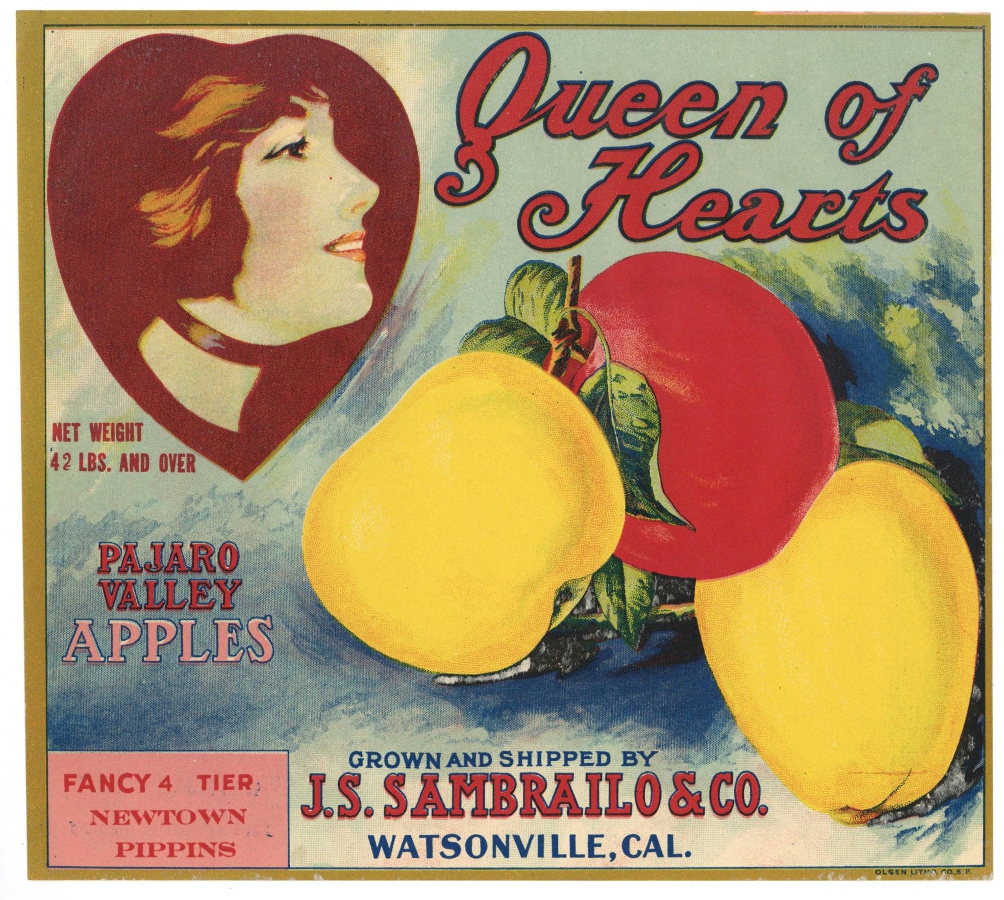 Queen Of Hearts Brand Vintage Watsonville California Apple Crate Label