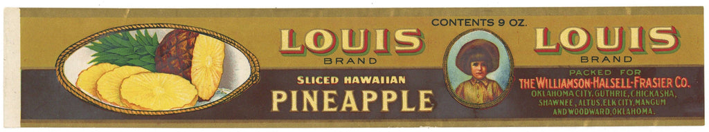 Louis Brand Vintage Oklahoma Sliced Hawaiian Pineapple Can Label