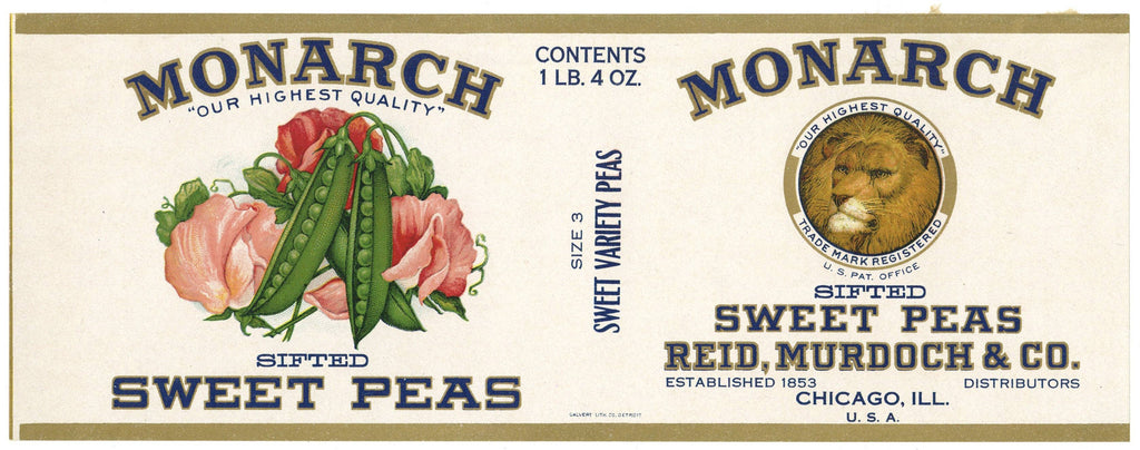 Monarch Brand Vintage Chicago Illinois Sweet Peas Can Label