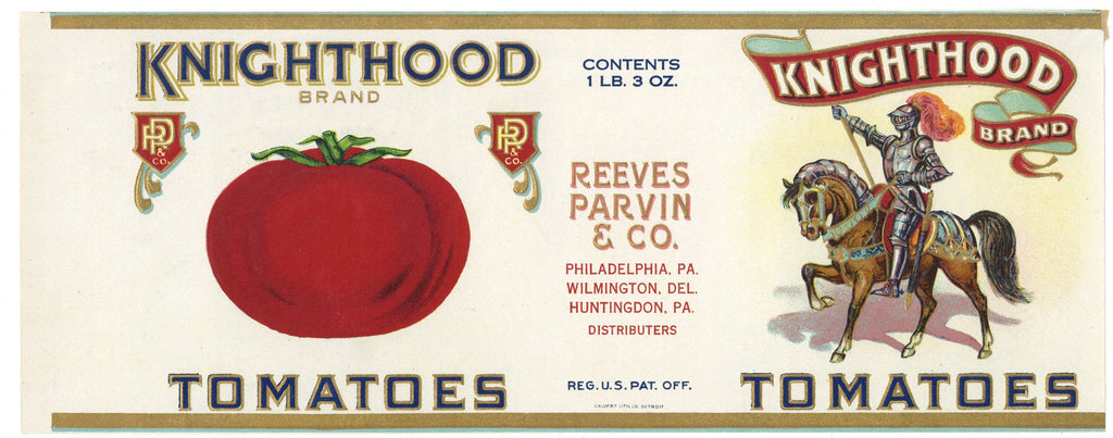 Knighthood Brand Vintage Tomatoes Can Label
