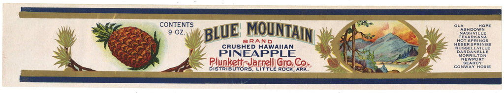 Blue Mountain Brand Vintage Little Rock Arkansas Crushed Hawaiian Pineapple Can Label