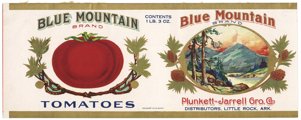 Blue Mountain Brand Vintage Little Rock Arkansas Tomatoes Can Label