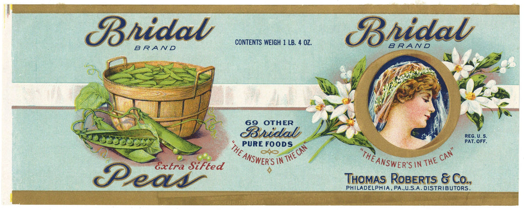 Bridal Brand Vintage Philadelphia Pennsylvania Peas Can Label