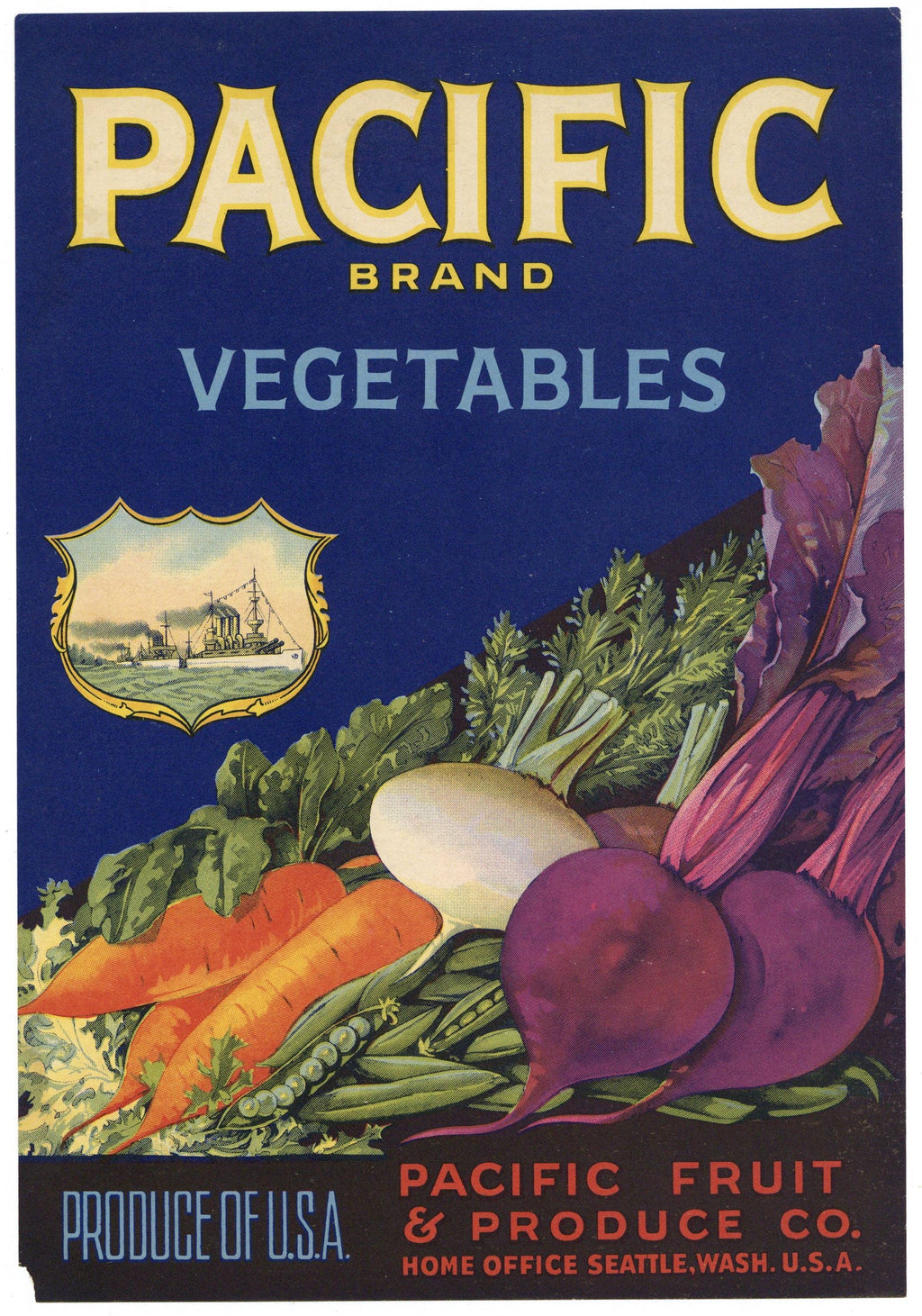 Pacific Brand Vintage Seattle Washington Vegetable Crate Label
